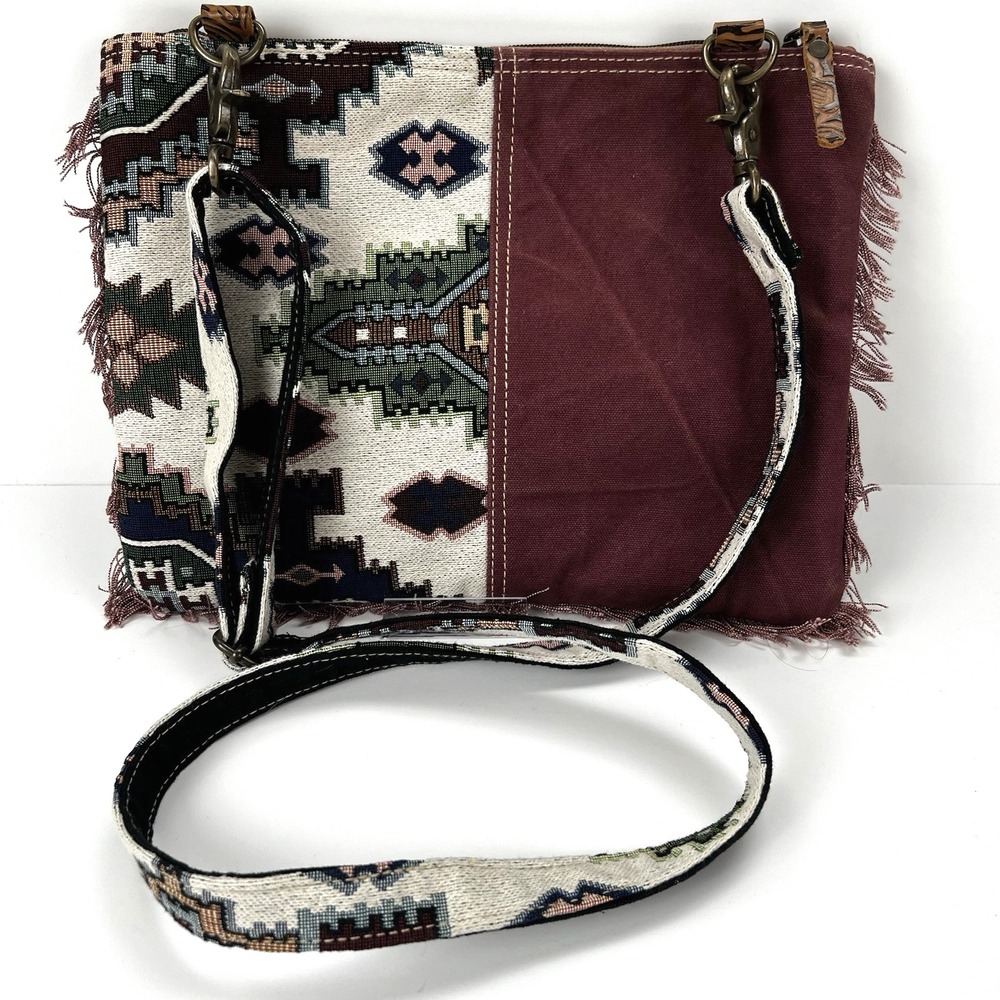 HOPOFLY Leather Canvas Crossbody Adjustable Zip Close Purse Cowhide Western Boho